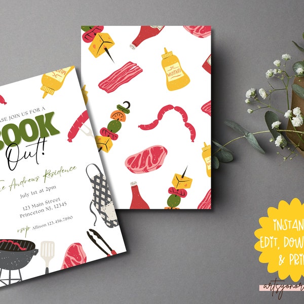 BBQ cookout party invitation, BBQ pool party, Summer cookout invite, Barbecue party invite, Grill and Chill Invite, Family Picnic Invite