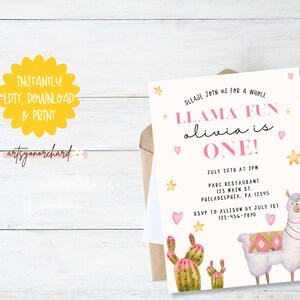 Llama Invitation, Llama Birthday Invitation Printable, Llama Fun Party ...