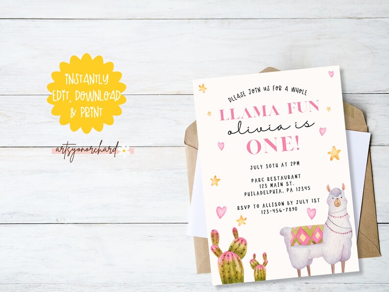 Llama Invitation Llama Birthday Invitation Printable Llama - Etsy