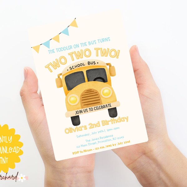 EDITABLE Wheels on the Bus Invitation, Wheels on the Bus Invite, Wheels on the Bus Theme, School Bus Birthday Invitation, Canva Template