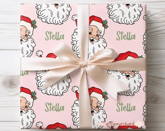 Vintage Santa Christmas Wrapping Paper | Retro Santa Personalized Holiday Gift Wrap | Personalized Gift Wrap | Custom Name Holiday Gift Wrap