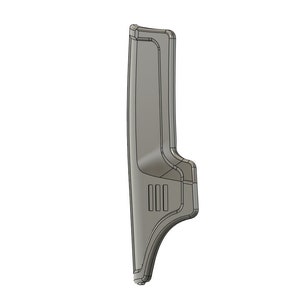 May include: A gray plastic automotive part with a curved shape and three rectangular openings. The part is designed to fit into a vehicle's interior.