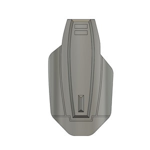 May include: A gray, plastic, key-shaped object with a rectangular opening and two smaller rectangular openings at the top.