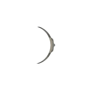 May include: A silver-colored metal bracelet with a curved design and a textured surface.