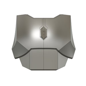 Puede incluir: Una pieza de pecho de color plateado, con forma geom&eacute;trica, impresa en 3D, con un dise&ntilde;o en forma de diamante en relieve en el centro.