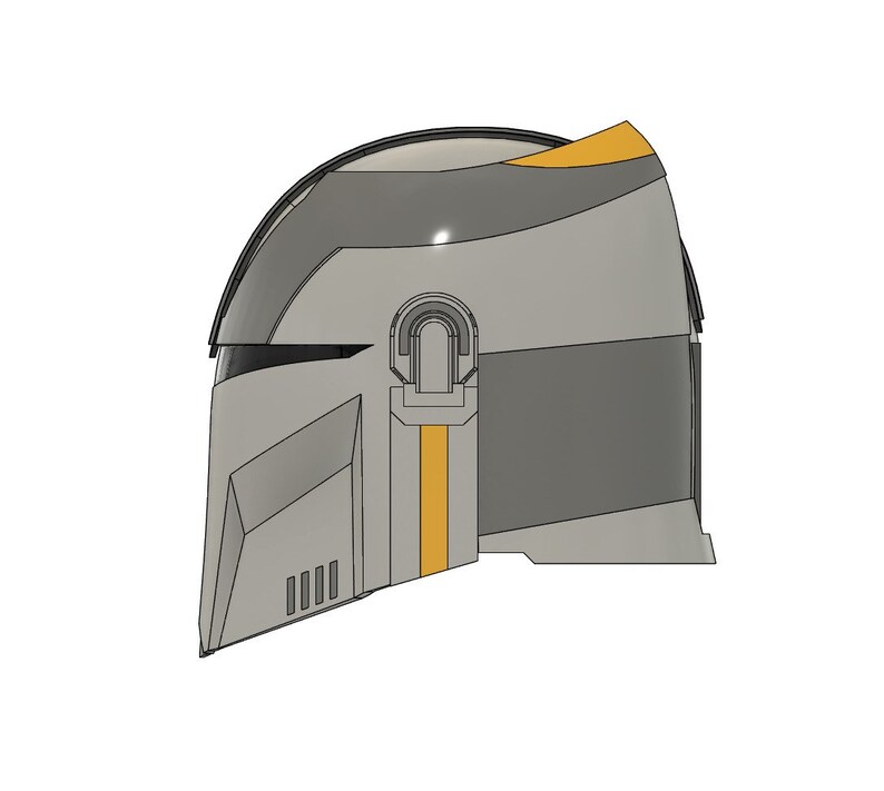 May include: A gray and yellow helmet with a visor and a textured surface. The helmet has a rectangular shape with a curved top.