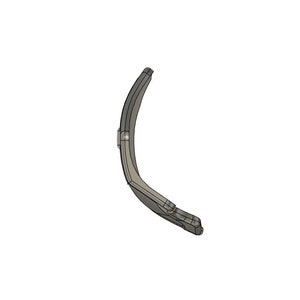 May include: A silver metal part with a curved shape. The part is made of metal and has a smooth surface.