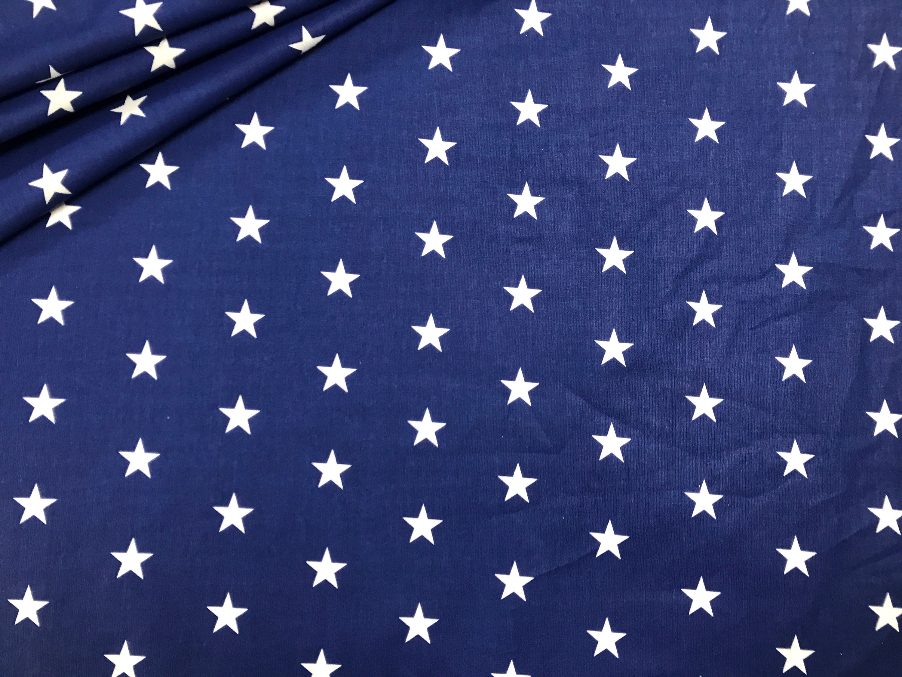 White stars on navy blue cotton fabric sky pattern by the yard | Etsy
