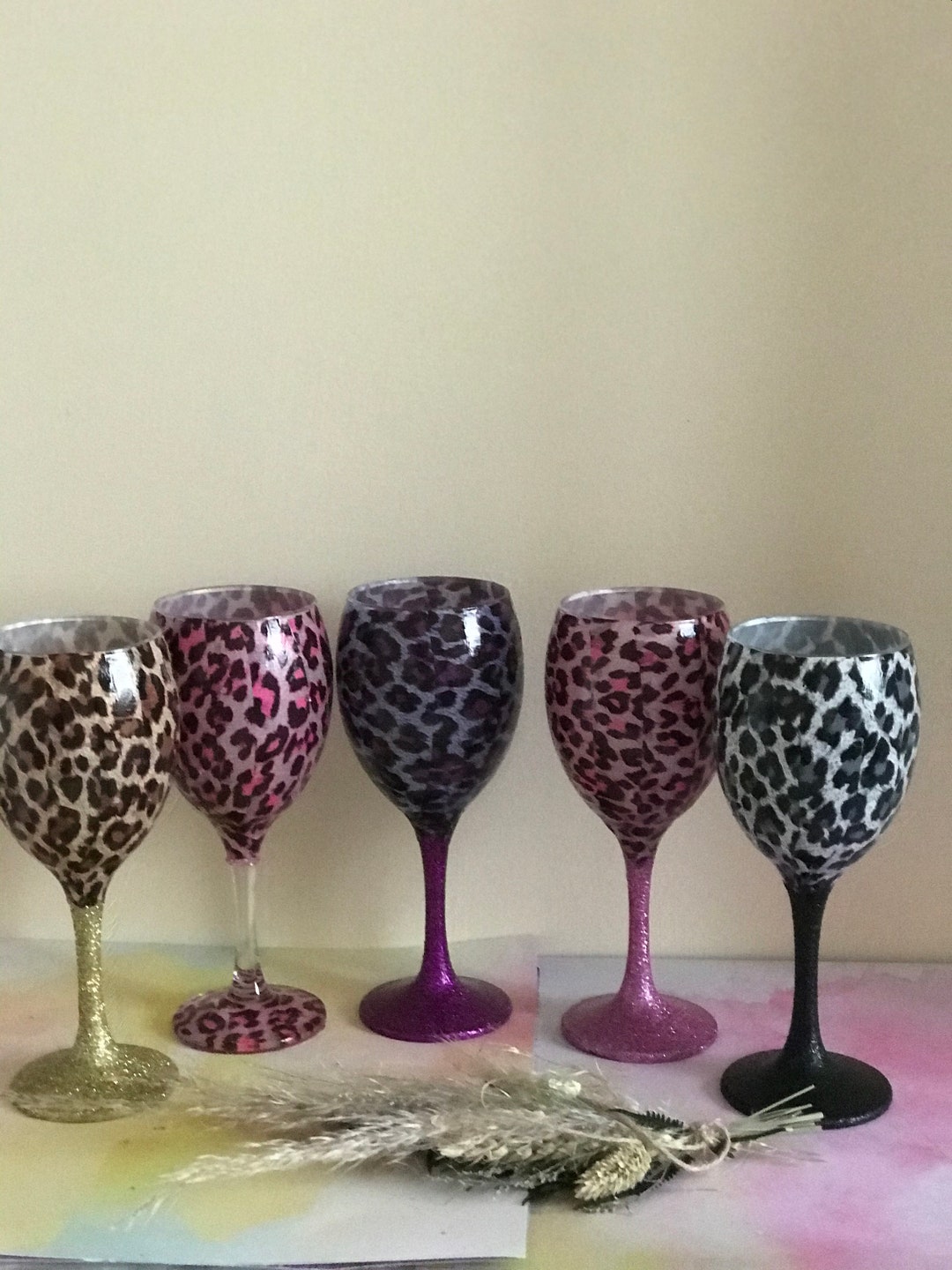 Verre à Vin Imprimé Léopard - 480ml, Tige Longue, Design Vintage, Cadeau Anniversaire Ou Mariage