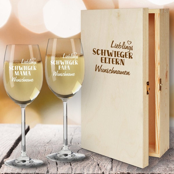 Geschenkbox Weißweingläser von Leonardo mit Gravur Lieblings-Schwiegereltern Schwiegermutter Schwiegervater
