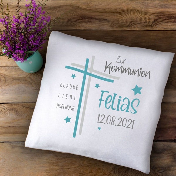 Communion Pillow with Names and Dates Personal Gift Name Pillow Keepsake Godfather