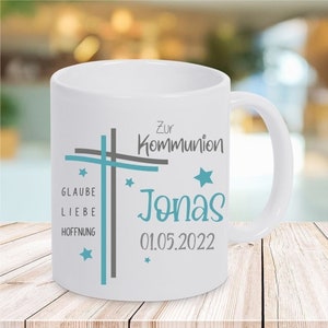 Name cup for communion cross - with name and date for boys