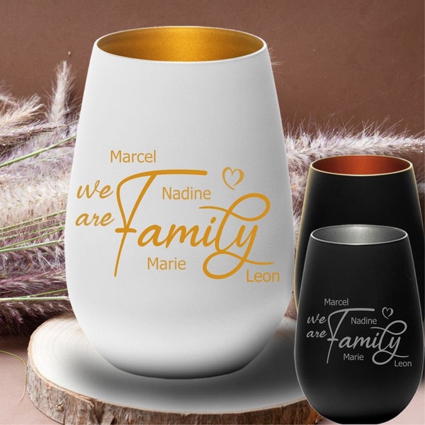 Windlicht "we are Family" mit Wunschnamen - personalisierte Geschenke für Oma, Mama, Papa, Opa Geburtstag Weihnachten