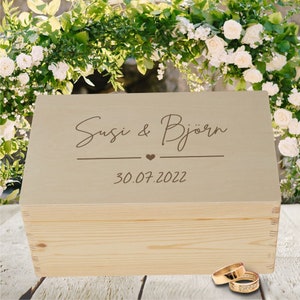 Erinnerungskiste zur Hochzeit, Erinnerungsbox mit deinen Wunschnamen und Hochzeitsdatum Herzlinie Bild 1