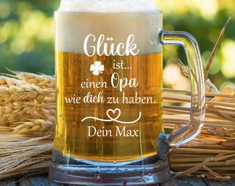 personalisierter Bierkrug Glück ist einen Opa wie dich zu haben mit Wunschnamen Geschenk zum Geburtstag