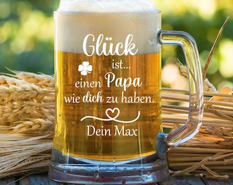 Vatertagsgeschenk | Bierkrug Papa | Glück ist einen Papa wie dich zu haben mit Wunschnamen | Geschenk zum Geburtstag