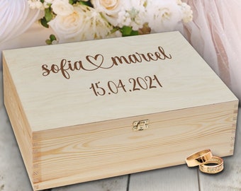 Erinnerungskiste zur Hochzeit, Personalisierte Erinnerungsbox ,Holzkiste mit Gravur, gravierte Holzbox, Geschenk zur Hochzeit Erinnerungen