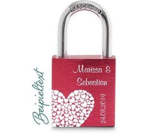 Love lock red hearts with desired engraving, desired name and desired date