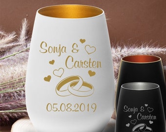 Windlicht zur Hochzeit Ringe Herzen mit Wunschnamen und Wunschdatum - Geschenk Hochzeit - Tischdeko