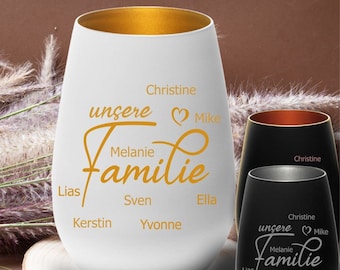 Windlicht "unsere Familie" mit Wunschnamen - personalisierte Geschenke für Oma, Mama, Papa, Opa Geburtstag Weihnachten