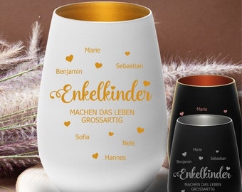 Windlicht mit Gravur -Enkelkinder - Geschenk für Oma + Opa Großeltern - Geburtstag -