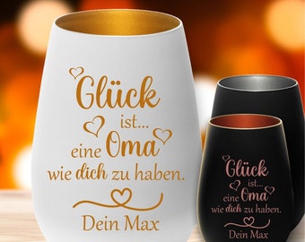 Windlicht für Oma Glück ist eine Oma wie dich zu haben mit Deinem Wunschnamen personalisiert Geschenk Muttertag - Geburtstag