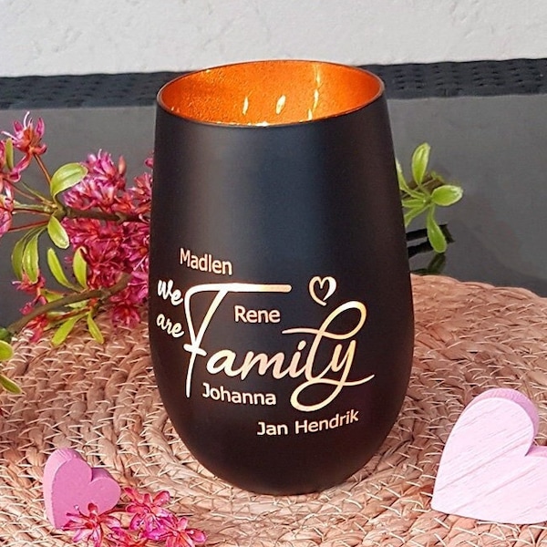 Windlicht Familie we are Family mit Wunschnamen für Deine ganze Familie Geschenkidee Geburtstag Einzug Umzug Weihnachten