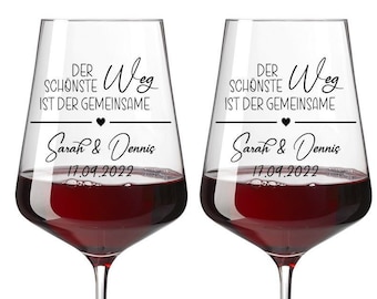 Wedding glasses with engraving The most beautiful way is the common one Your desired names - Leonardo wine glass Puccini gift for the wedding