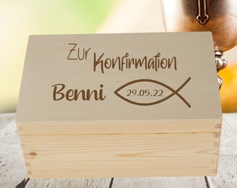 Erinnerungsbox zur Konfirmation Fisch, Erinnerungskiste, Holzkiste zur Konfirmation, Holzbox, Konfirmationsgeschenk, Andenken