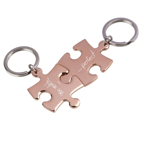 Partner-Schlüsselanhänger Gravur Puzzle rosegold