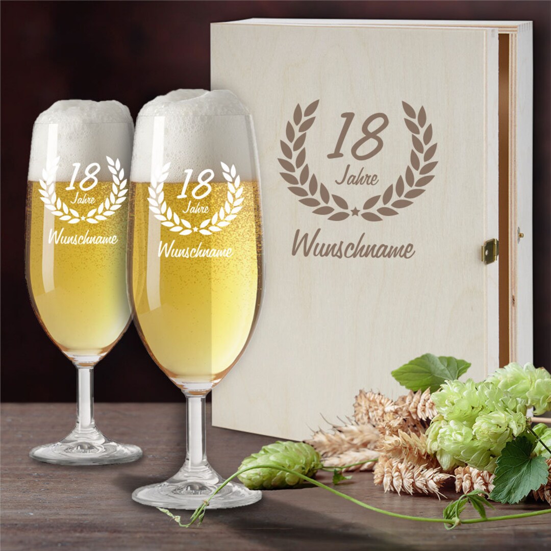 Personalized Beer Glass Gift Set With Wooden Box for Your 18th Etsy