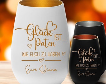 Windlicht mit Gravur Glück ist Paten wie euch zu haben mit Wunschgravur Geschenk Taufpaten