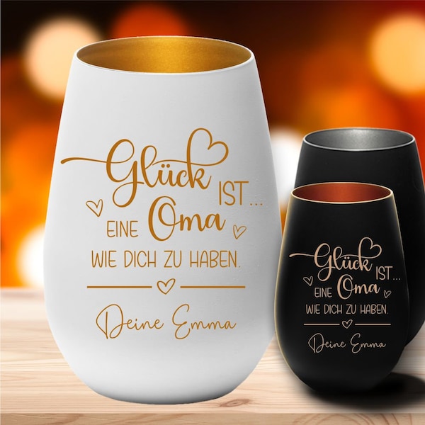 Windlicht für Oma Glück ist eine Oma wie dich zu haben mit Deinem Wunschnamen personalisiert Geschenk Muttertag - Geburtstag