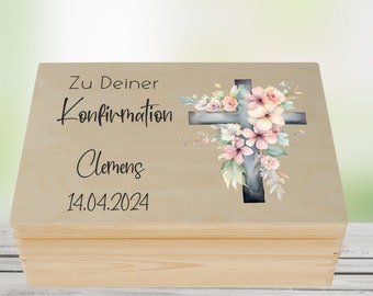 Erinnerungskiste Konfirmation personalisiert, Erinnerungsbox mit Namen, Holzkiste zur Konfirmation, Holzbox, Andenken