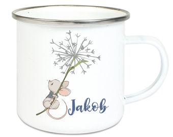 personalized enamel children's cup with name Pusteblume Mouse