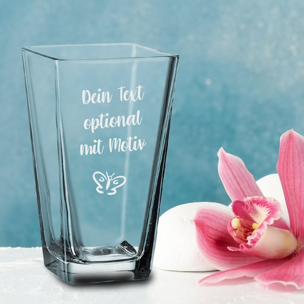 Glasvase mit Gravur mit deinem Wunschtext und Wunschmotiv