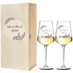 Wine glasses wedding personalized optionally with wooden box and desired name wedding date Leonardo wine glass Puccini gift for the wedding
