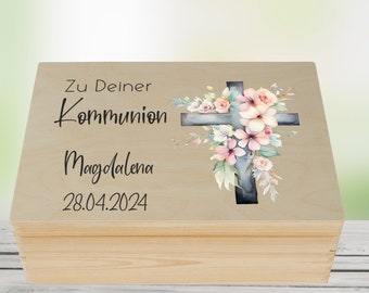 Erinnerungskiste Kommunion personalisiert, Erinnerungsbox mit Namen, Holzkiste zur Kommunion, Holzbox, Andenken