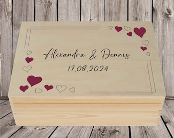 Erinnerungskiste Hochzeit Personalisierung Holz- Geschenk Geschenkidee personalisiert bedruckt mit Namen und Hochzeitsdatum