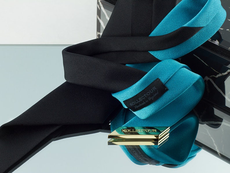 Handmade Women/'s Slim TieNecktieNeckwearAccessory Black /& Azure Blue Cady Crepe