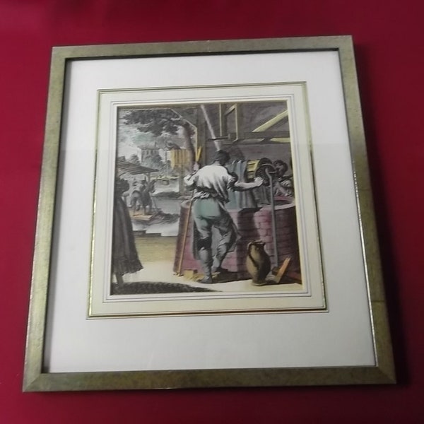 vintage Lithographie im Holzrahmen historische Darstellung Bild Bilderrahmen Glas Kunst