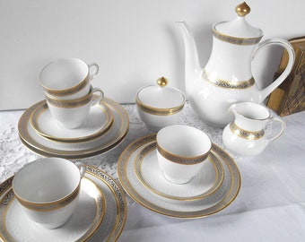 elegantes vintage 15 tlg Kaffeeservice Zehendner & Co Tirschenreuth Bavaria Zuckerdose Milchkännchen Geschirr Porzellan