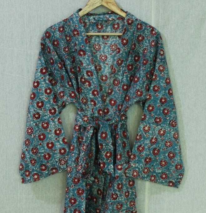 Cotton Kimono Women's Dressing Gown Hand Block Print | Etsy