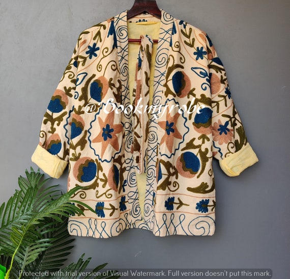 Uzbek Suzano Embroidered Jacket Suzani Short Beige Jacket - Etsy