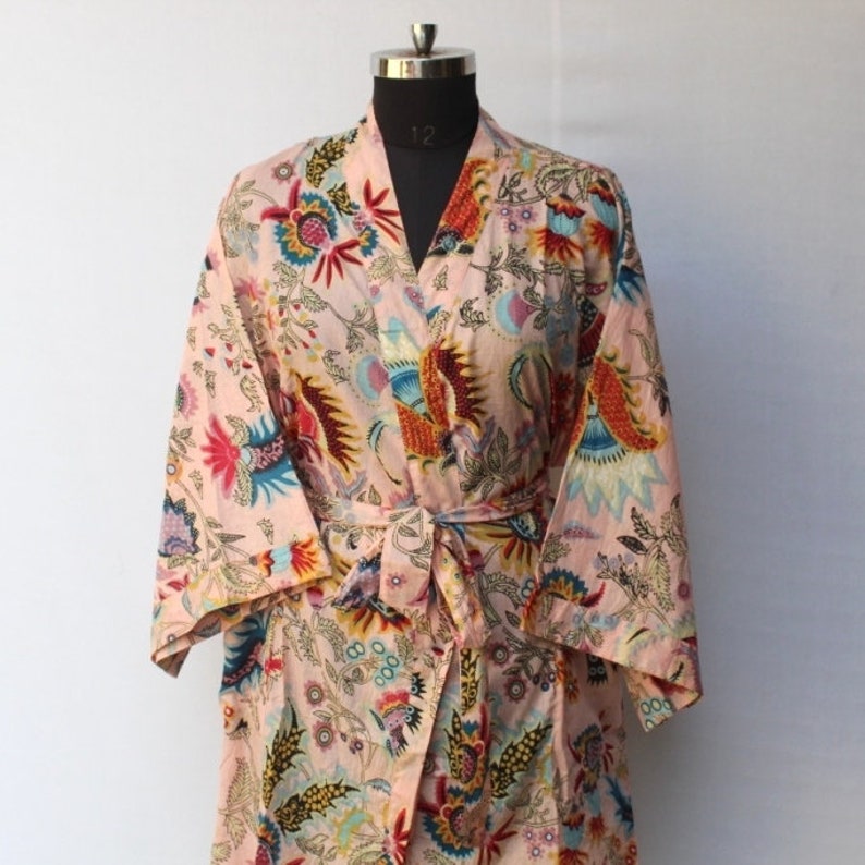 Indian Kimono Floral Printed Robe Cotton Robe Kimono Dressing Etsy