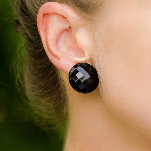 Disco ball earrings, Faceted glass button earrings, Cool earrings 60s