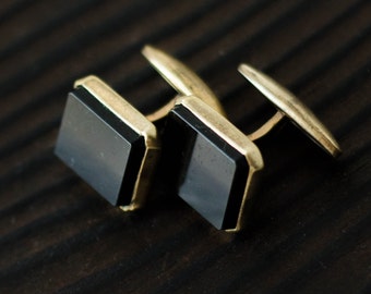 Black cufflinks vintage from USSR, Cuff links for groom, Brass cufflinks from Ukraine