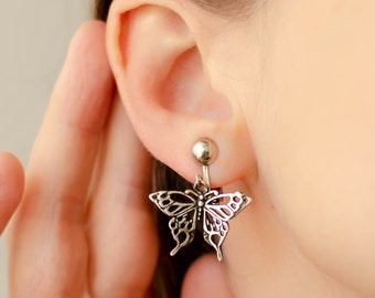 Butterfly wings funny earrings filigree, Insect earrings vintage, Papillon gifts