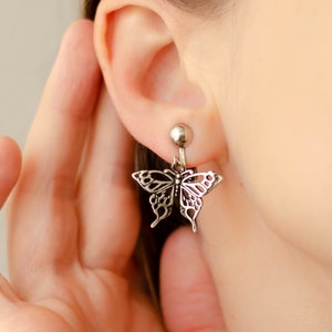 Butterfly wings funny earrings filigree, Insect earrings vintage, Papillon gifts image 1