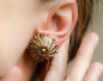 Oriental earrings vintage, Mandala earrings, Copper earrings engraved